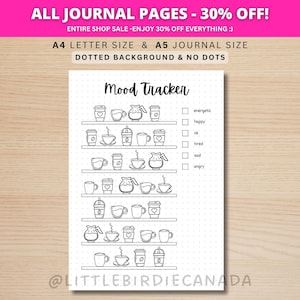 Modèle de journal Coffee Mood Tracker - Page de journal imprimable - Page de planificateur - Feelings Tracker - Daily Mood Tracker - Suivre l'humeur - Modèle de journal