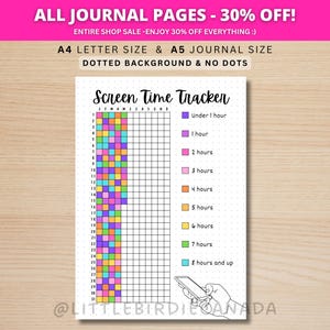 Suivi du temps passé à l'écran chaque année - Page de journal imprimable - Page de l'agenda - Suivi annuel - Suivi des habitudes - Suivi du téléphone - Journal du temps passé à l'écran