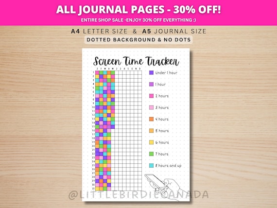 Screen Time Tracker Yearly - PRINTABLE Journal Page - Planner Page - Yearly Tracker - Habit Tracker - Phone Tracker - Screen Time Log