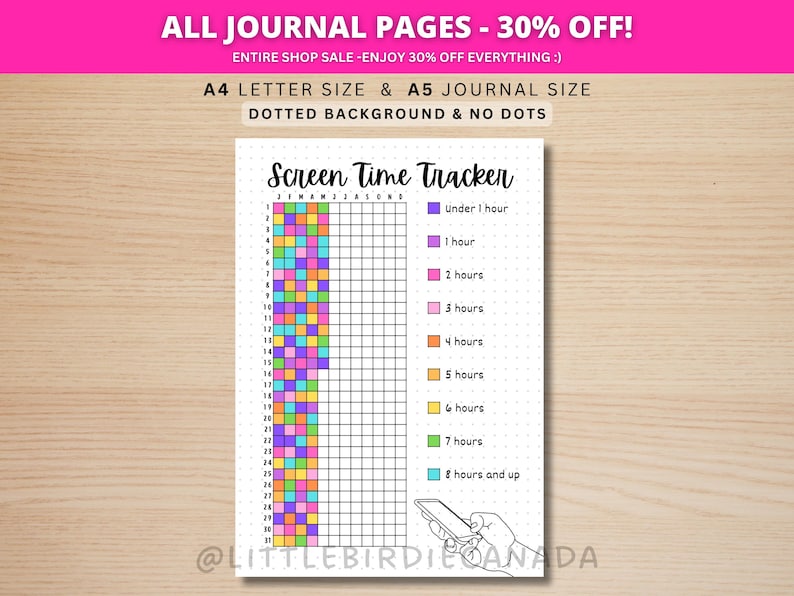 Screen Time Tracker Yearly - PRINTABLE Journal Page - Planner Page - Yearly Tracker - Habit Tracker - Phone Tracker - Screen Time Log image 1