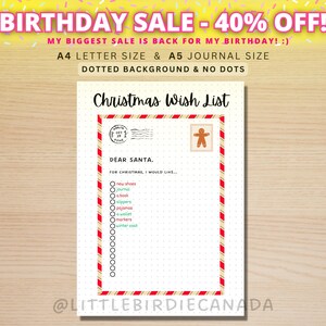 Weihnachtswunschliste - Weihnachtsjournalseite - DRUCKBARE Journalseite - Planerseite - Weihnachtsgeschenkliste - Brief an Santa - Lieber Santa