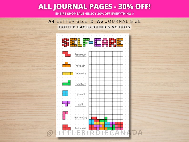 Self-Care Tracker - PRINTABLE Journal Page - Planner Page - Habit Tracker - Wellness Journal - Self Care Planner - Self Care Game image 1