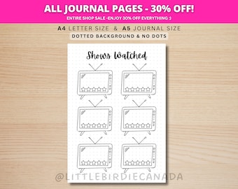 Shows Watched Tracker - PRINTABLE Journal Page - Planner Page - TV Tracker - Show Tracker - Series Tracker - Track Shows - Journal Template