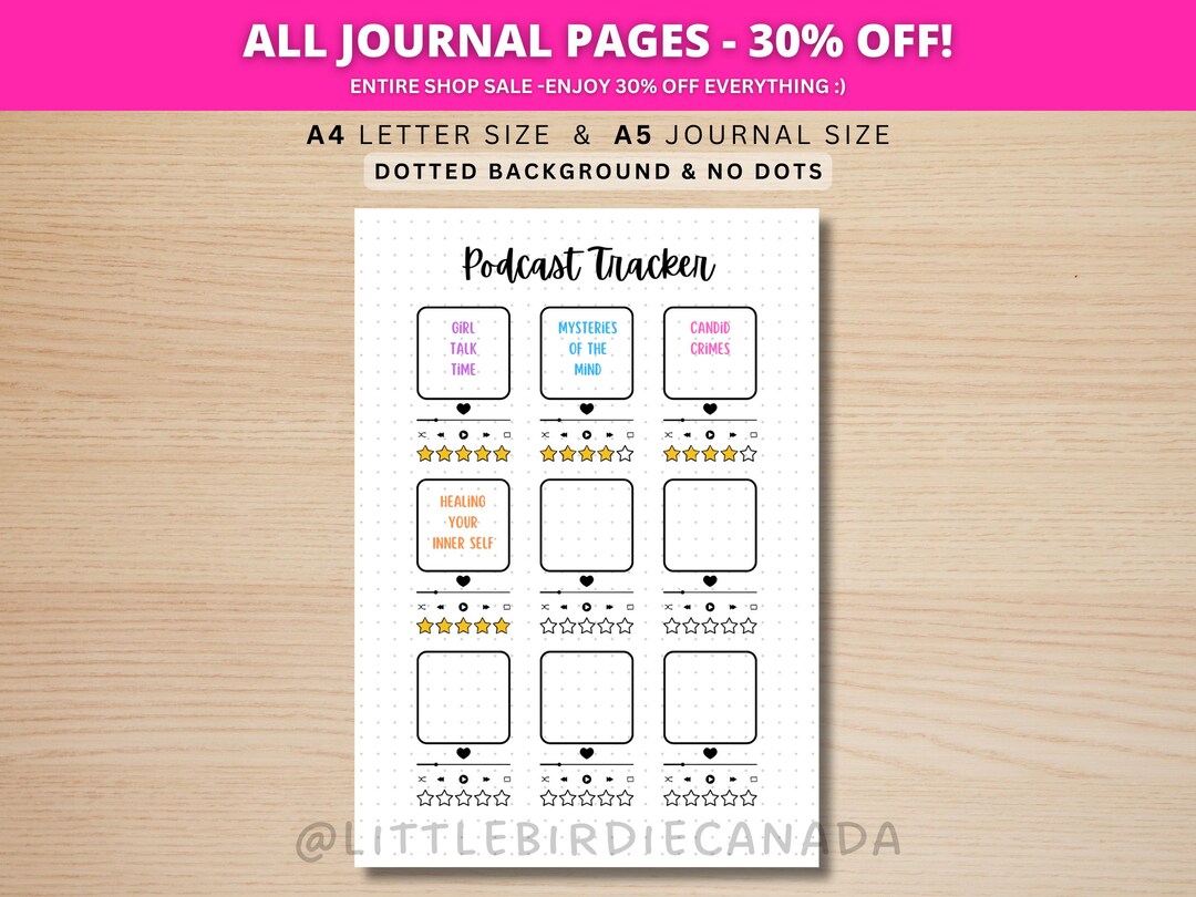 Podcast Tracker - PRINTABLE Journal Page - Planner Page - Monthly ...