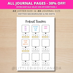 Podcast Tracker - PRINTABLE Journal Page - Planner Page - Monthly ...