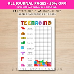 Teenager Tracker - DRUCKBARE Journal Seite - Monatlicher Tracker - Lustiger Habit Tracker - Teenager Aufgaben Tracker - Planer Seite - Journal Spiel