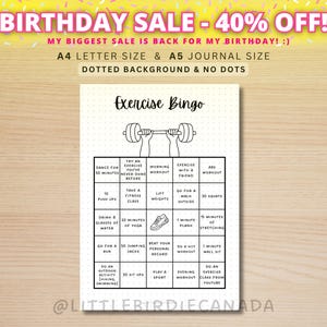 Übungs Bingo Spiel - DRUCKBARE Journal Seite - Workout Tracker - Fitness Tracker - Übungs Tracker - Fitness Journal - Fitness Bingo Spiel