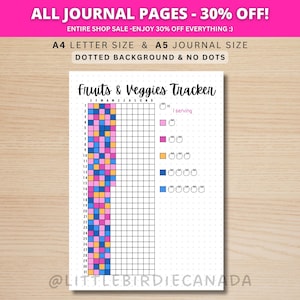 Registro de frutas y verduras - Página de diario imprimible - Página de planificación - Registro de salud - Registro de frutas - Registro de verduras - Alimentación saludable