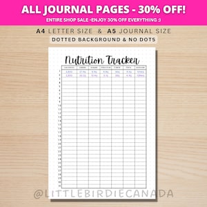 Voedingstracker - AFDRUKBARE dagboekpagina - plannerpagina - voedseldagboek - voedsellogboek - voedseltracker - calorieëntracker - calorieënteller
