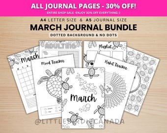 Mars Journal Bundle - Turtle - UTSKRIVBARA Journalsidor - SVARTVITT - Mars Planner - Marsagenda - Utskrivbar Planner