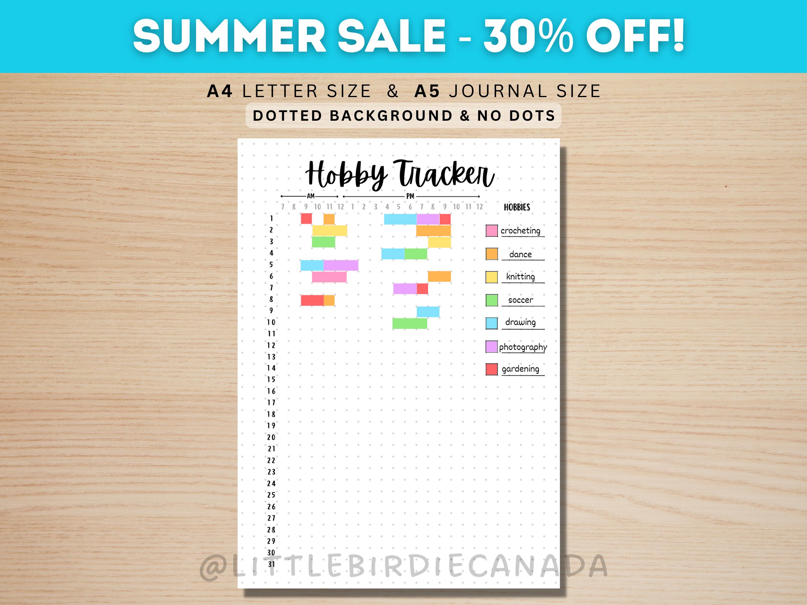 Hobby Tracker - PRINTABLE Journal Page - Habit Tracker - Hobby Journal - Fun Tracker - Wellness Tracker - Wellness Journal - Daily Activity