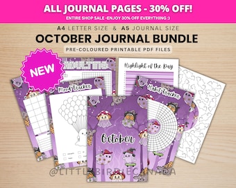 October Journal Bundle - Halloween Ghosts - PRINTABLE Journal  - PRE-COLOURED Pages - October Planner - October Agenda - Printable Planner