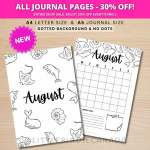 August Title Page and Calendar - PRINTABLE Calendar - Sea Creature Theme - Journal Title Page - August Cover Page