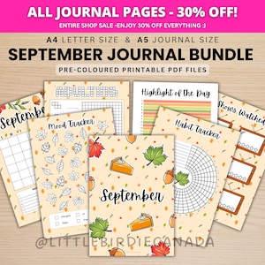 September Journal Bundle - Autumn - PRINTABLE Journal Pages - PRE-COLOURED Pages - September Planner - September Agenda - Printable Planner