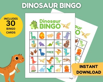 Druckbares Bingo-Spiel für Kinder, Dinosaurier-Aktivität, druckbare Aktivität für Kinder, Spielpaket, Bingo-Karten, herunterladbares Dinosaurier-Partyspiel im PDF-Format