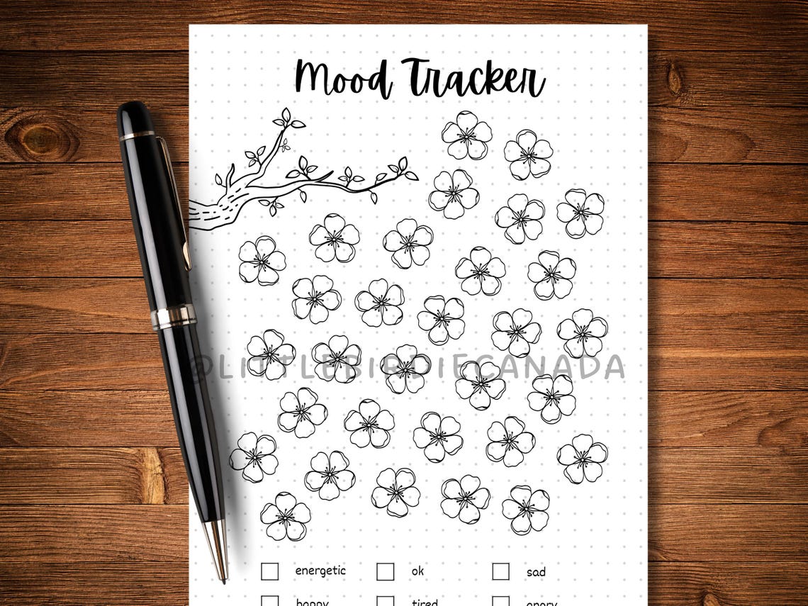 Cherry Blossom Mood Tracker - PRINTABLE Journal Page - Cherry Blossom ...