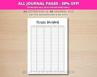 Hours Worked Tracker - PRINTABLE Journal Page - Work Hours - Time Sheet - Work Schedule - Work Hours Log - Work Time Card - Work Time Log