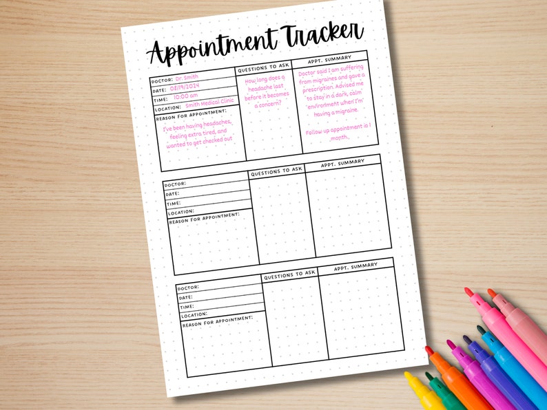 Appointment Tracker - PRINTABLE Journal Page - Medical Tracker - Health ...