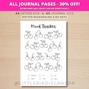 Rastreador de estado de ánimo Cherry - Página de diario imprimible - Página de planificador - Rastreador de sentimientos - Seguimiento del estado de ánimo - Plantilla de diario - Rastreador de estado de ánimo de San Valentín