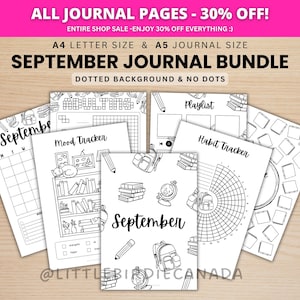 Paquete de diario de septiembre - Escuela - Páginas de diario IMPRIMIBLES - BLANCO Y NEGRO - Planificador de septiembre - Agenda de septiembre - Planificador imprimible