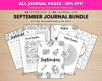 September Journal Bundle - School - PRINTABLE Journal Pages - BLACK & WHITE - September Planner - September Agenda - Printable Planner
