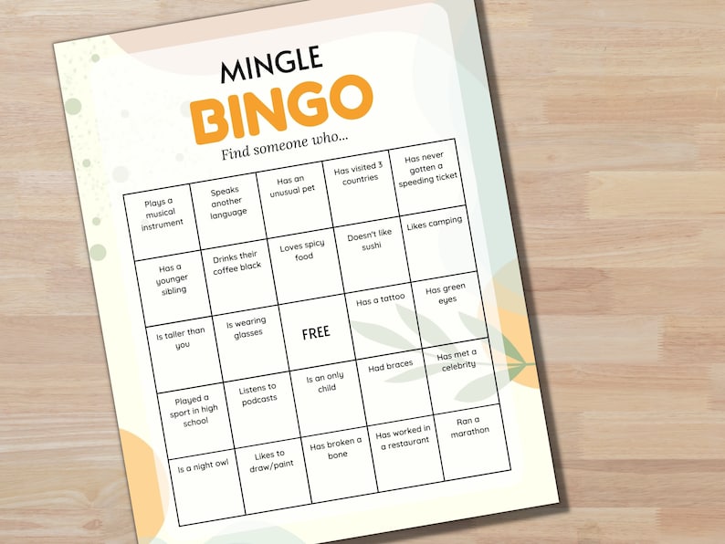 Mingle Bingo Networking Bingo Game Workplace Bingo Work Bingo Etsy