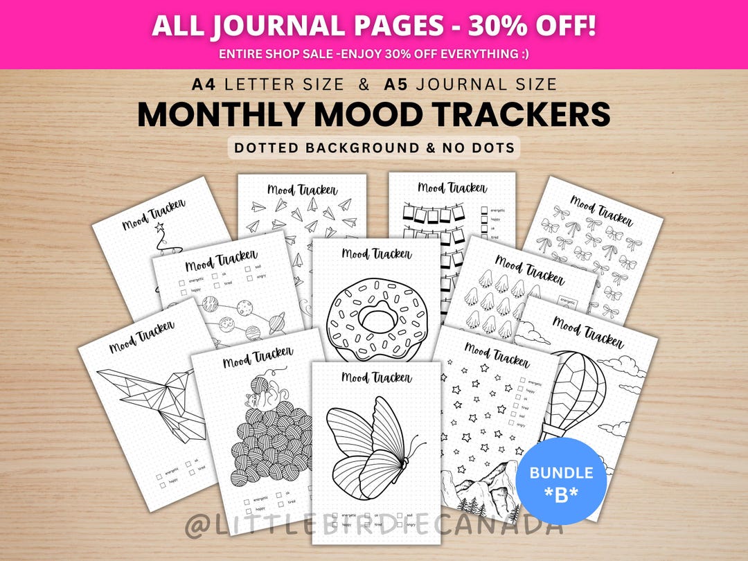 Monthly Mood Trackers Bundle - BUNDLE B - PRINTABLE Journal Pages ...