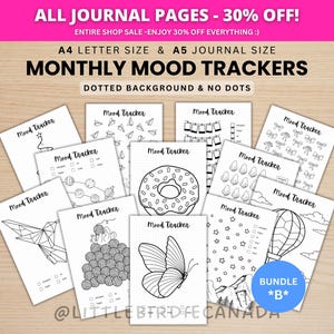 Monthly Mood Trackers Bundle - BUNDLE B - PRINTABLE Journal Pages - Digital Planner Pages - A5 & A4 Size - Value Pack