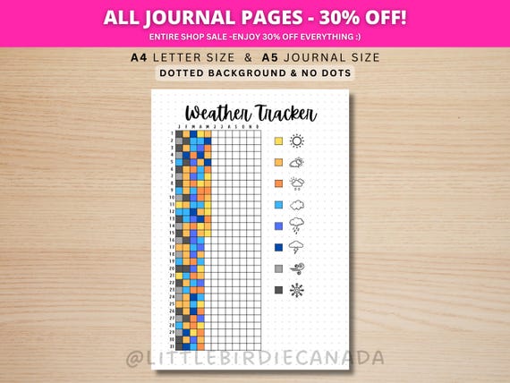 Weather Tracker - PRINTABLE Journal Page - Planner Page - Yearly Weather Tracker - Journal Template - Track Weather - Weather Log