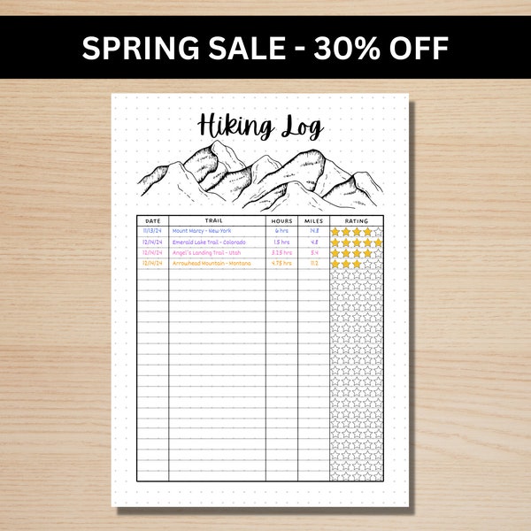 Hiking Log - A5 Journal Page - PRINTABLE TRACKER - Hiking Tracker - Hike Tracker - Hiking Journal - Fitness Tracker - Miles Tracker Hike Log