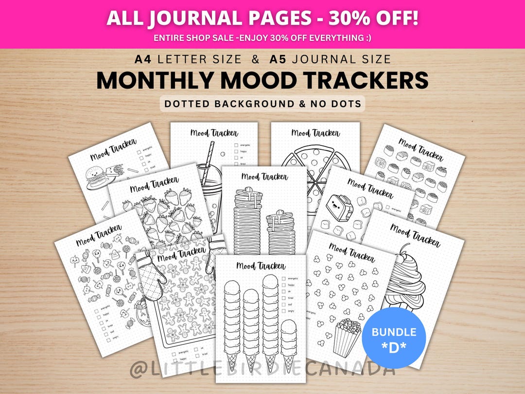 Monthly Mood Trackers Bundle - BUNDLE D - PRINTABLE Journal Pages ...