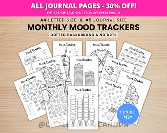 Monthly Mood Trackers Bundle - BUNDLE D - PRINTABLE Journal Pages - Digital Planner Pages - A5 & A4 Size - Value Pack