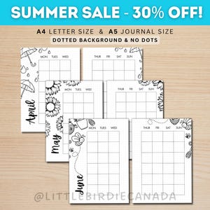12 Month Calendar - 2 Page Spread - PRINTABLE Journal Page - Calendar Template - Monthly Planner - Printable Calendar - Printable Planner