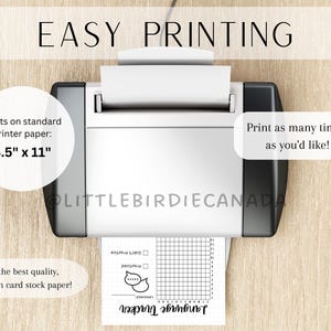 May include: A black and white printable language tracker with a grid and two speech bubbles. The tracker is designed to be printed on standard 8.5" x 11" printer paper or card stock paper.