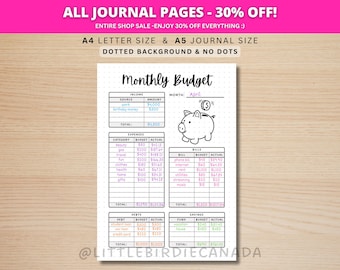 Monthly Budget Tracker - PRINTABLE Journal Page - Planner Page - Budgeting Template - Budgeting Worksheet - Budget Template - Money Tracker