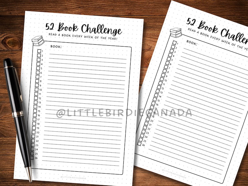 52 Book Reading Challenge - PRINTABLE Journal Page - Reading Tracker ...