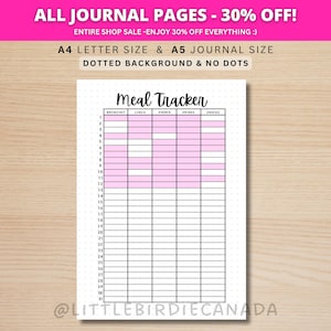 Repas Tracker - Page de journal imprimable - Page de planificateur - Journal alimentaire - Journal des aliments - Food Tracker - Journal alimentaire - Planificateur de repas - Diet Tracker