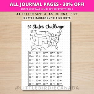 50州チャレンジ - 印刷可能なジャーナルページ - プランナーページ - 旅行チャレンジ - 米国旅行チェックリスト - 米国地図 - 米国チャレンジ