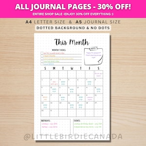 Monthly Planner - Monthly Calendar -PRINTABLE Journal Page - Planner Page - Month At A Glance - Monthly Journal Page - Monthly To Do List image 1