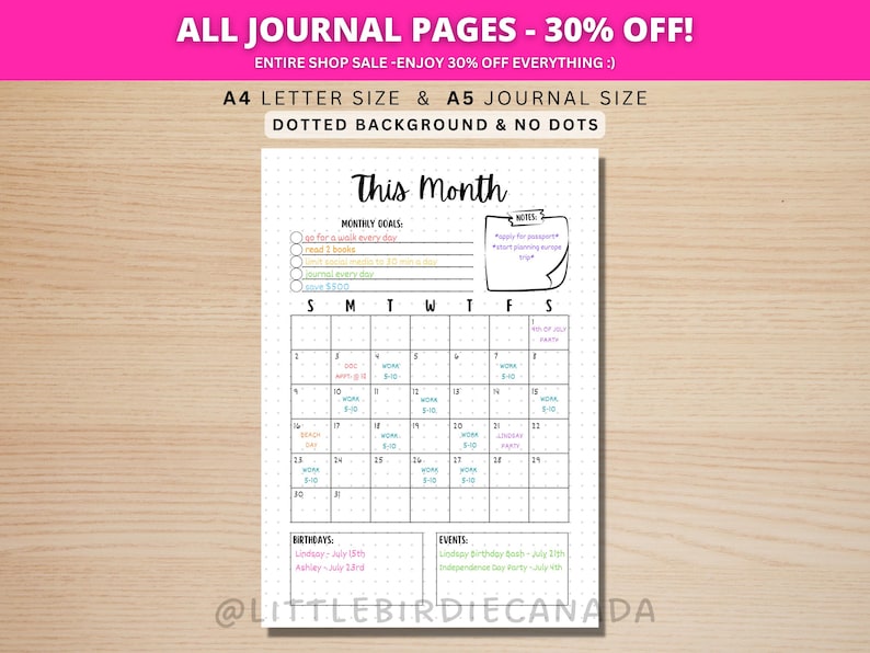 Monthly Planner - Monthly Calendar -PRINTABLE Journal Page - Planner Page - Month At A Glance - Monthly Journal Page - Monthly To Do List image 1