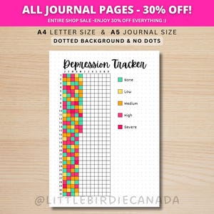 Depression Tracker - DRUCKBARE Journal Seite - Planer Seite - Stimmung Tracker - Depression Log - Psychische Gesundheit Tracker - Wellness Journal Bild 1