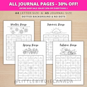 Seasonal Bingo Bundle - PRINTABLE Journal Pages - Winter Bingo - Summer Bingo - Autumn Bingo - Spring Bingo - Printable Bingo Game