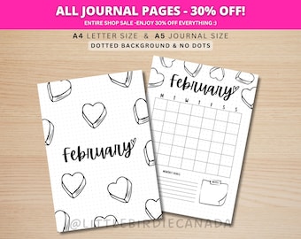February Title Page - Candy Hearts - February Calendar - PRINTABLE Calendar - Journal Title Page and Calendar - February Cover Page
