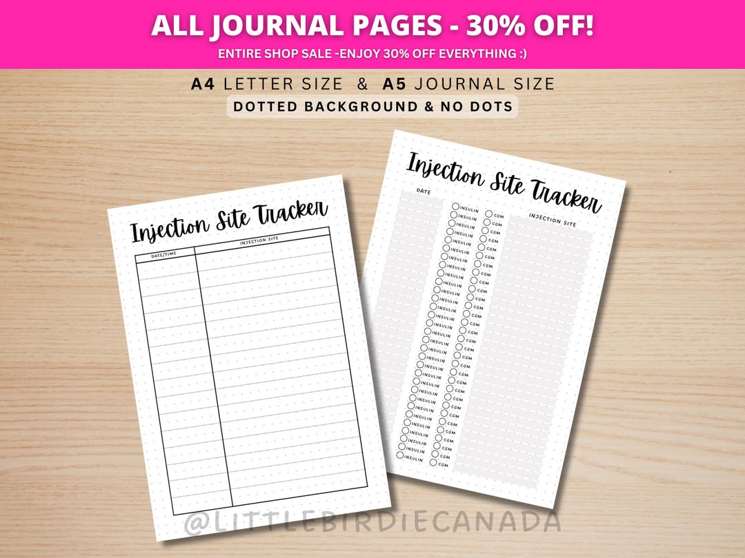 Paper Injection Printable Injection Site Tracker - PRINTABLE Journal Page - Diabetic Tracker ...