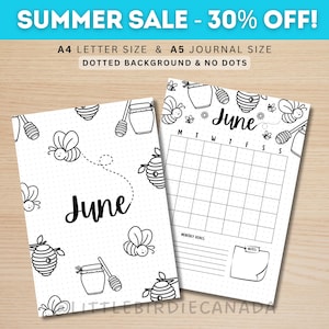 June Title Page - Bumble Bee - June Calendar - PRINTABLE Calendar - Journal Title Page and Calendar Set - June Cover Page