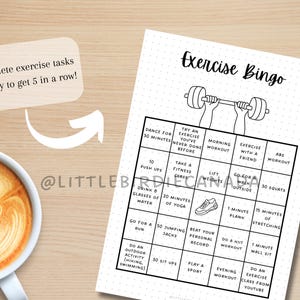 Exercise Bingo Game - PRINTABLE Journal Page - Workout Tracker - Fitness Tracker - Exercise Tracker - Fitness Journal - Fitness Bingo Game image 5