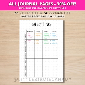 Journal alimentaire - page de journal imprimable - page de planificateur - journal alimentaire imprimable - journal alimentaire imprimable - suivi des aliments - suivi des repas - plan de repas