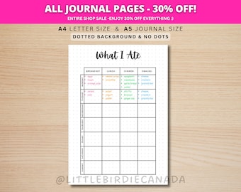 Food Diary - PRINTABLE Journal Page - Planner Page - Printable Food Journal - Printable Food Log - Food Tracker - Meal Tracker - Meal Plan