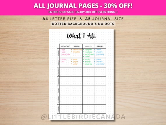 Food Diary - PRINTABLE Journal Page - Planner Page - Printable Food Journal - Printable Food Log - Food Tracker - Meal Tracker - Meal Plan