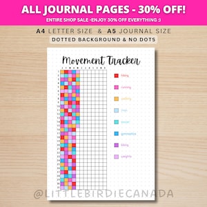 Movement Tracker - Fitness Tracker - PRINTABLE Journal Page - Exercise Tracker - Health Tracker - Workout Tracker - Activity Log